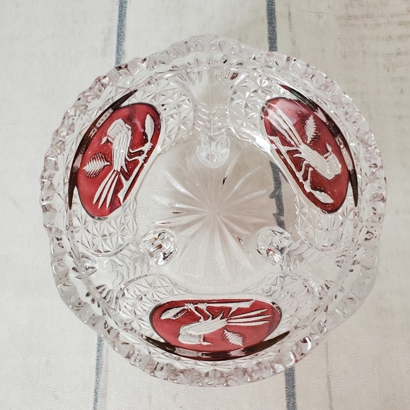 Vintage German Hofbauer Byrdes Bird Ruby Flashed Crystal Footed Candy Dish - Picture 4 of 10